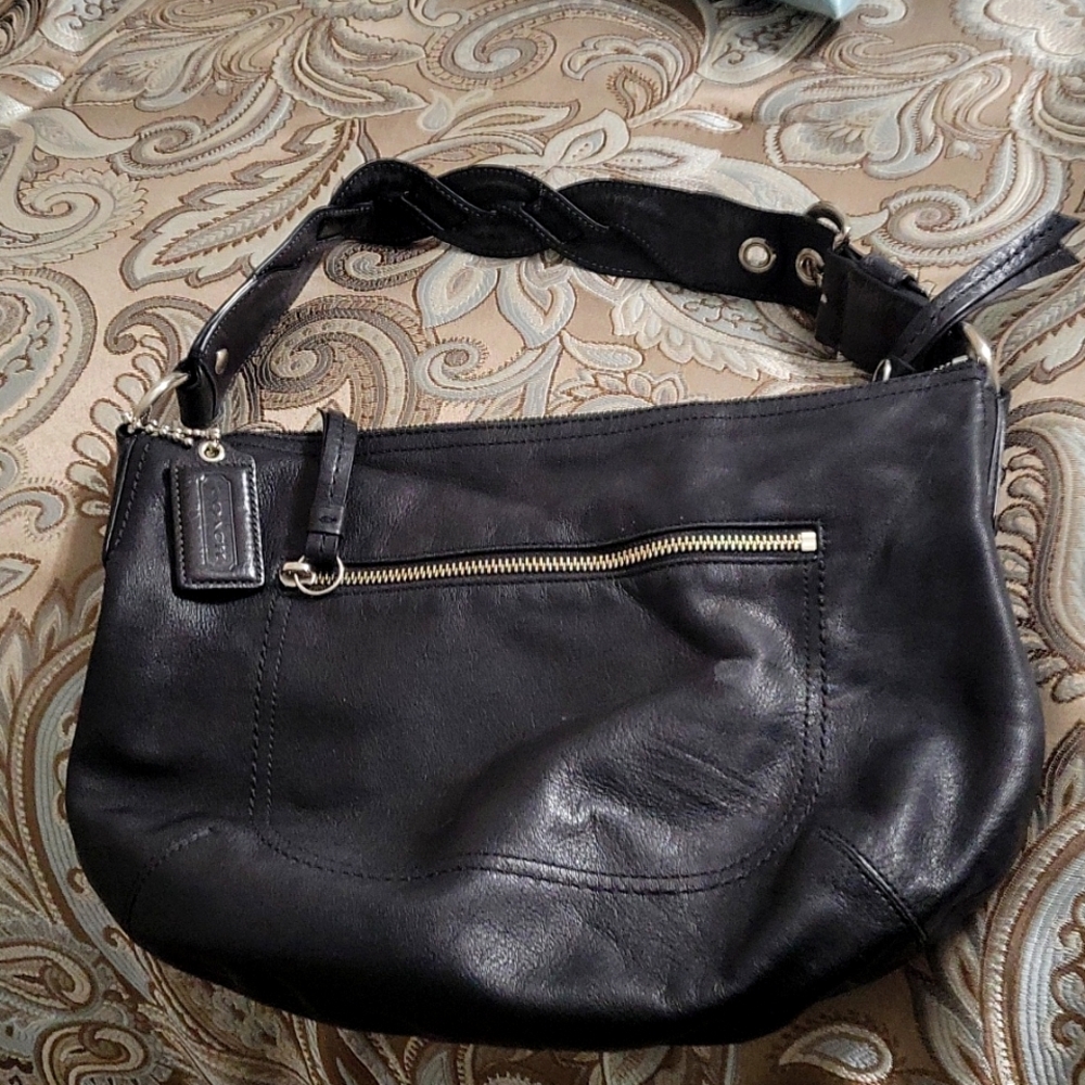 Black Coach leather shoulder hobo bag